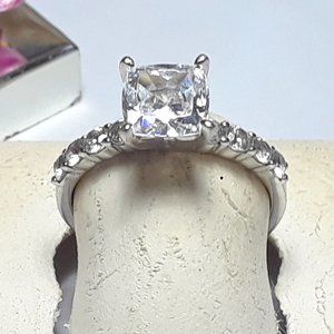 Estate 1.2ctw Cushion Cut & Round accent CZ Sterling Silver Engagement Ring18569